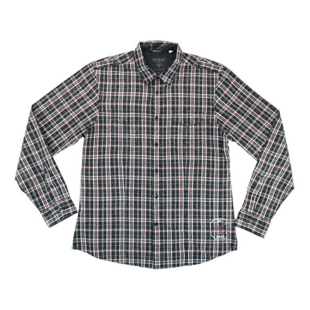 Guess Nineteen Eighty One Men L Lightweight Button Up Plaid Cotton Western Shirt
